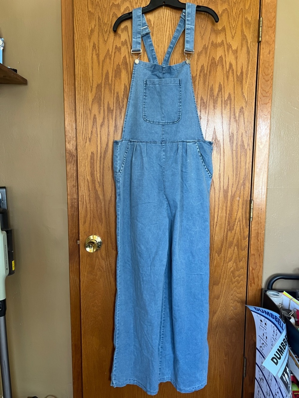 Light Blue Denim Overalls - Wide Leg Pocket Jumpsuit